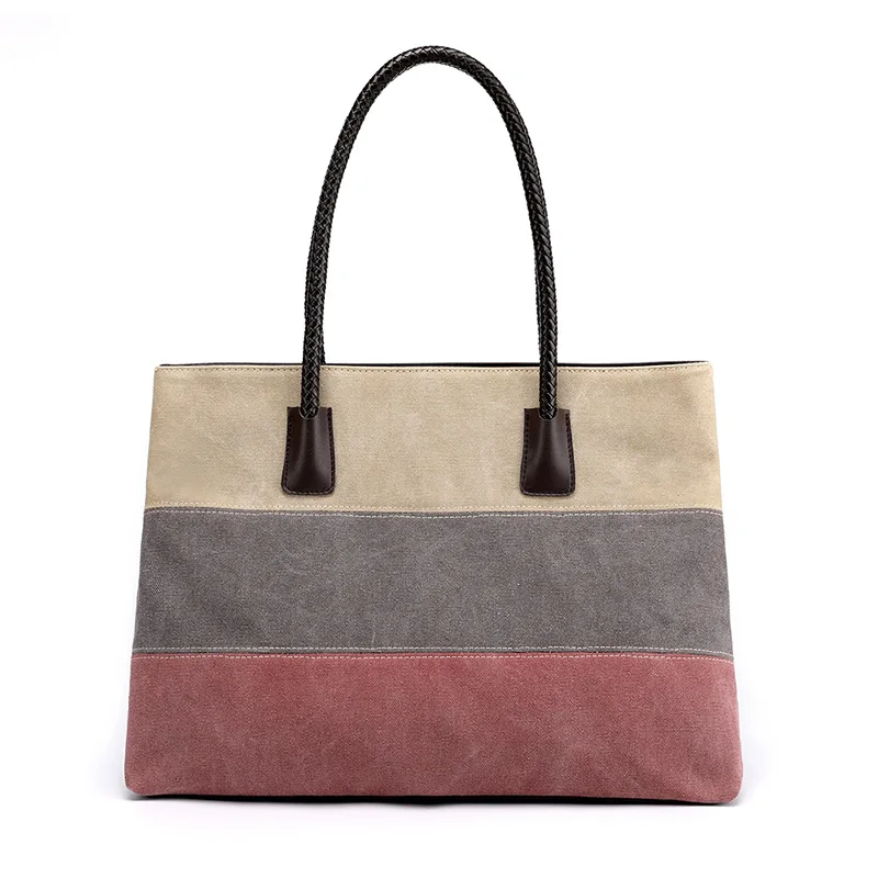 

2020 new retro style big bag wild tote canvas bag lady solid color shoulder bag girls solid color simple girls hand bag