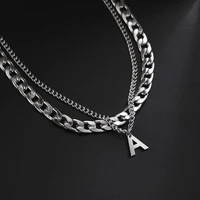 my shape 2 layers cuban chain necklaces for men hip hop stainless steel alphabet letter pendant necklace fashion male jewelry