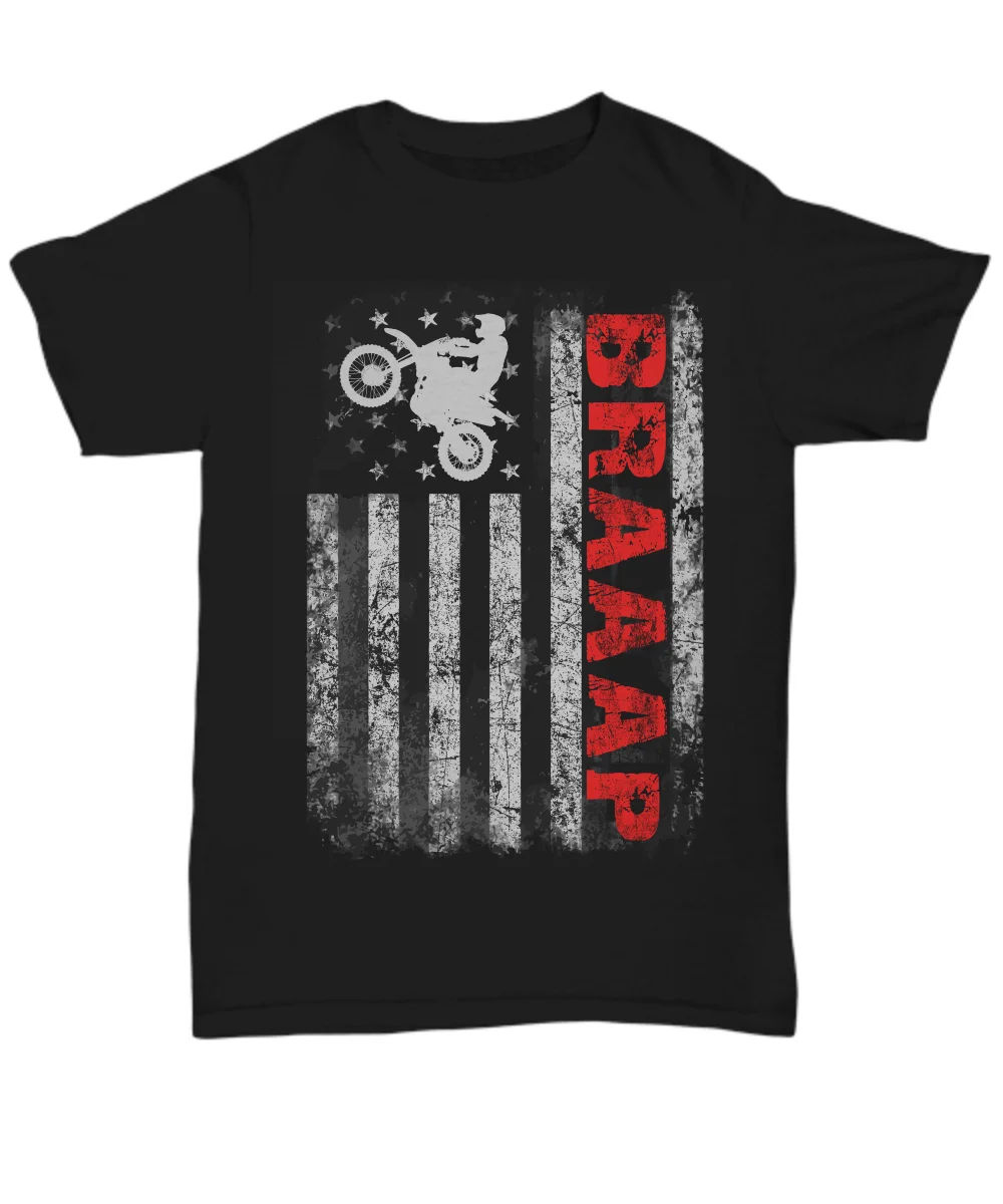 

Motocross Dirt Bike Rider T-Shirt For Men Biker Tee Gifts Race USA Flag