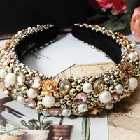 ins new fashion pearl hair band luxury baroque rhinestone headband set girls popular flower sweet headwear hair accessories