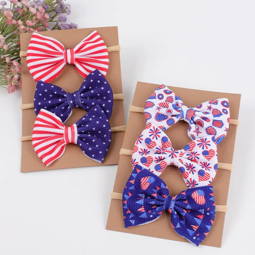 

Children Elastic Bow Hair Ties American Flag Pattern Rubber Band Newborn Baby Scrunchies Gum Bowknot Headdress Hair Accessories
