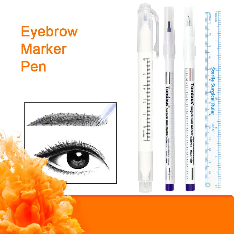 

1Pcs Surgical Skin Marker Eyebrow Marker Pen Tattoo Marker Pen with Measuring Ruler Microblading Positioning Tool Resistant Wipe