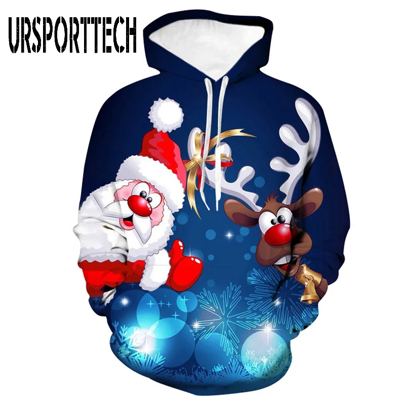 Мужская толстовка с капюшоном круглым вырезом длинным рукавом рисунком Санта