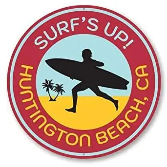 

Huntington Beach Surfing Round Metal Tin Sign Suitable for Home and Kitchen Bar Cafe Garage Wall Decor Retro Vintage
