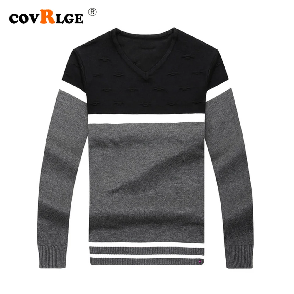 

Свитер Covrlge с V-образным вырезом для мужчин, Осень-зима, Модный облегающий Универсальный свитер средней толщины, подходящий по цвету, MZM111