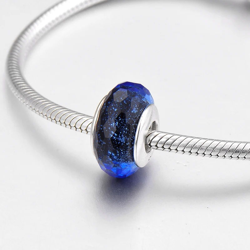 925 пробы Серебряный Очаровательный блестящий ночной синий счастливый муранский