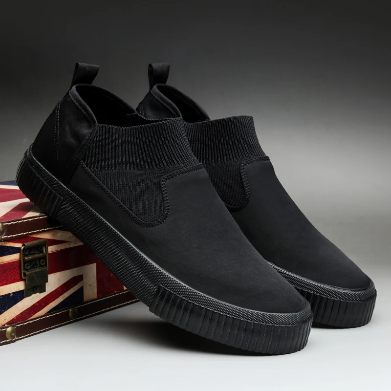 design B pure black Maggie's Walker/Новое поступление, мужская повседневная парусиновая обувь модная обувь без шнуровки на платформе с высоким берцем для отдыха размеры 39-44 - Цвет: design B pure black