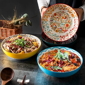Sauerkraut Fish Large Pot Bowl, Boiled Fish Large Bowl, Ceramic Large Household Special Bowl for  Restaurant Soup Bowl