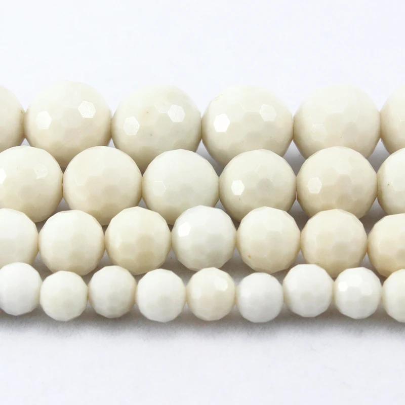 

Natural Hard Faceted Ivory Jade Round Loose Beads Strand 6/8/10/12MM For Jewelry DIY Making Necklace Bracelet