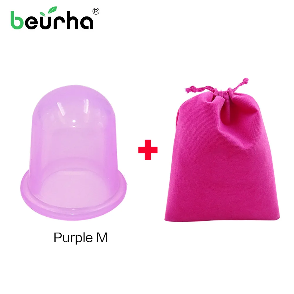 1 piece Purple M 1 шт. S/M/L/XL силиконовые вакуумные чашки для расслабления шеи спины медицинский массажер банки для антицеллюлитного здоровья с мешком - Цвет: 1 piece Purple M
