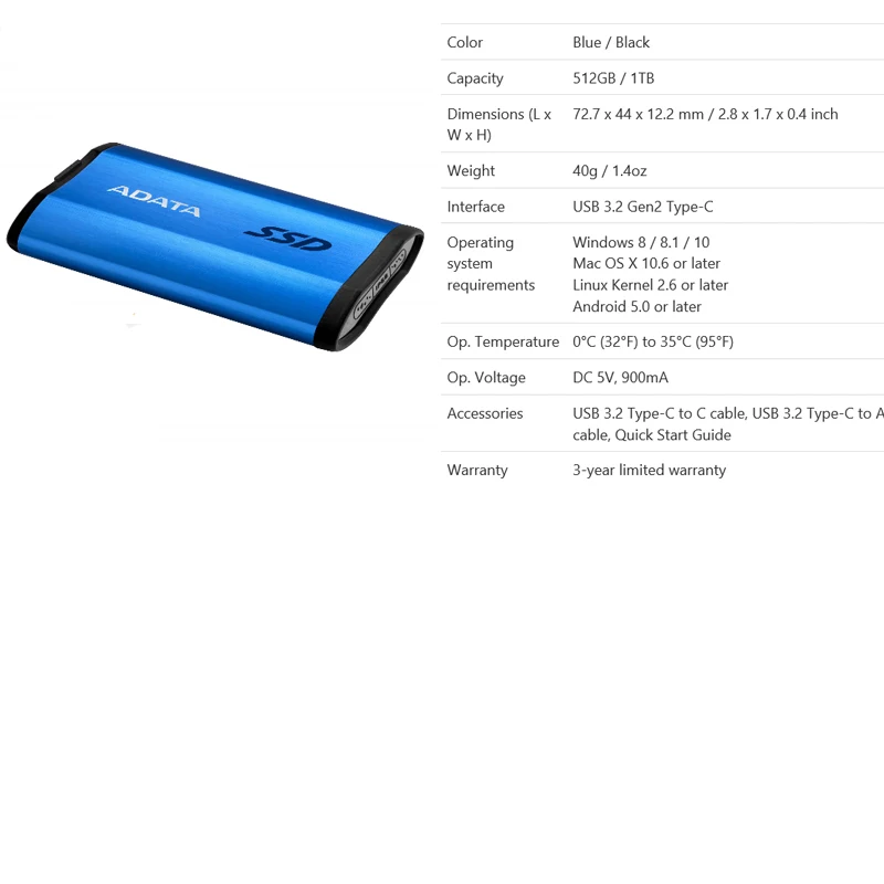 

ADATA SE800 External Solid state Drive USB 3.2 Gen 2 interface