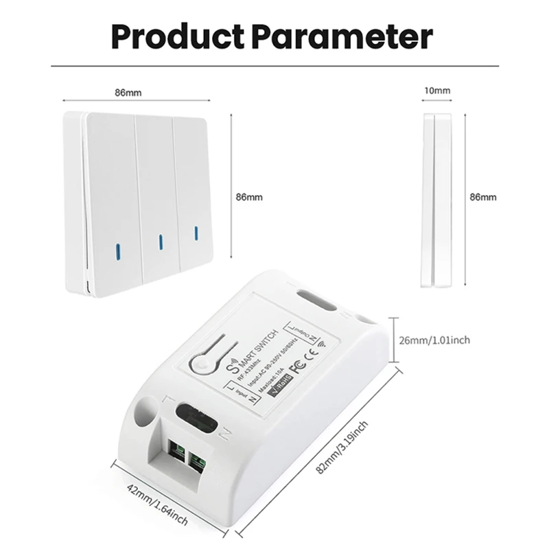 433Mhz Wireless Wall Switch 86 Panel RF Transmitter Safety and AC 110V 220V Relay Interruptor for Light Lamp | Электроника