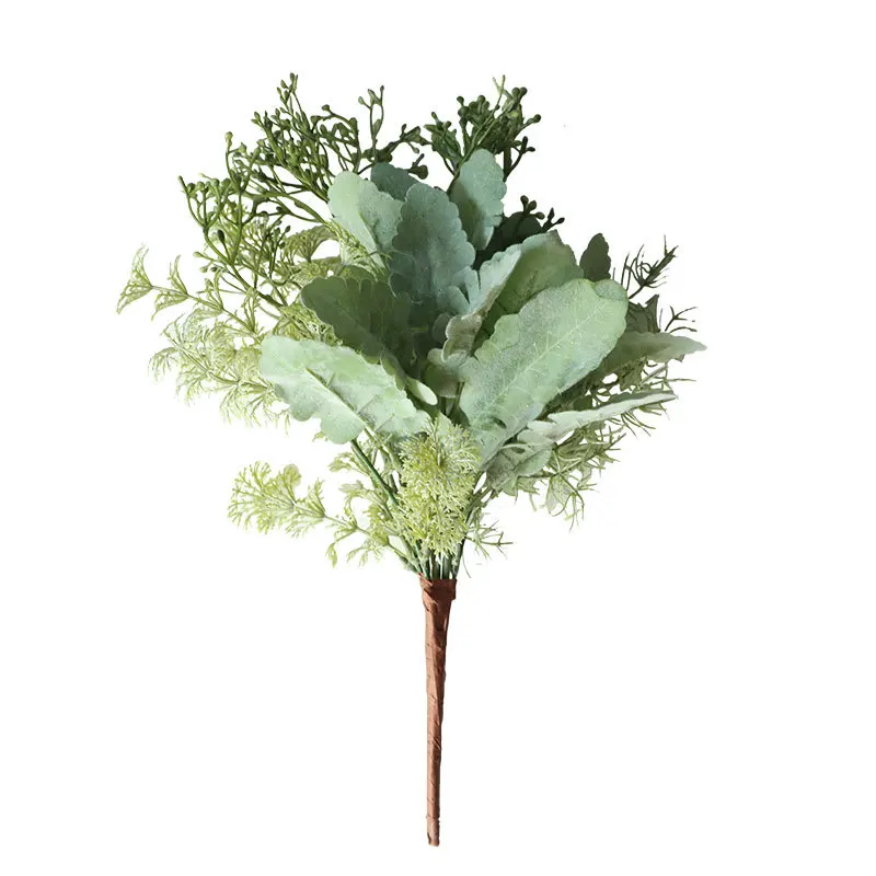 Смешанный травяной букет искусственных растений с зелеными листьями Cineraria для