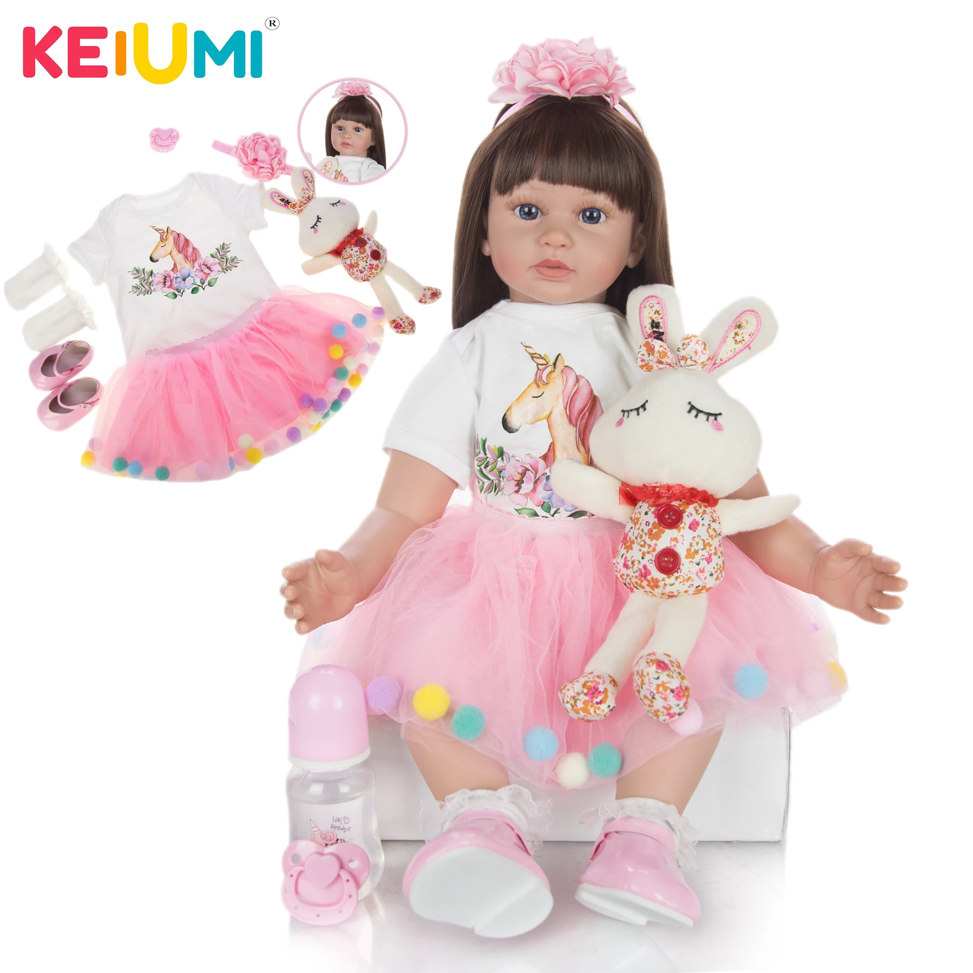 KEIUMI 24 дюйма длинные волосы Reborn Baby Doll Play House игрушки Реалистичные 60 см Силиконовые