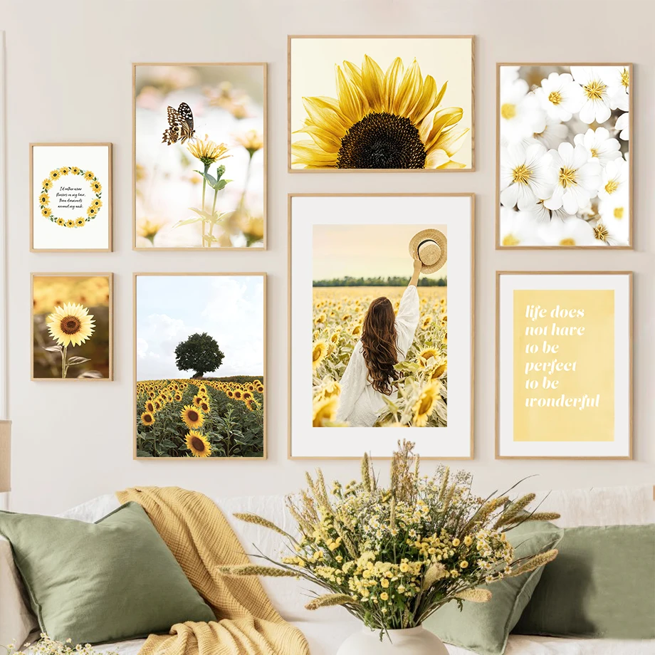 

Field Landscape Lady Sunflower Tree Quote Wall Art Canvas Painting Nordic Posters And Prints Wall Pictures For Living Room Decor