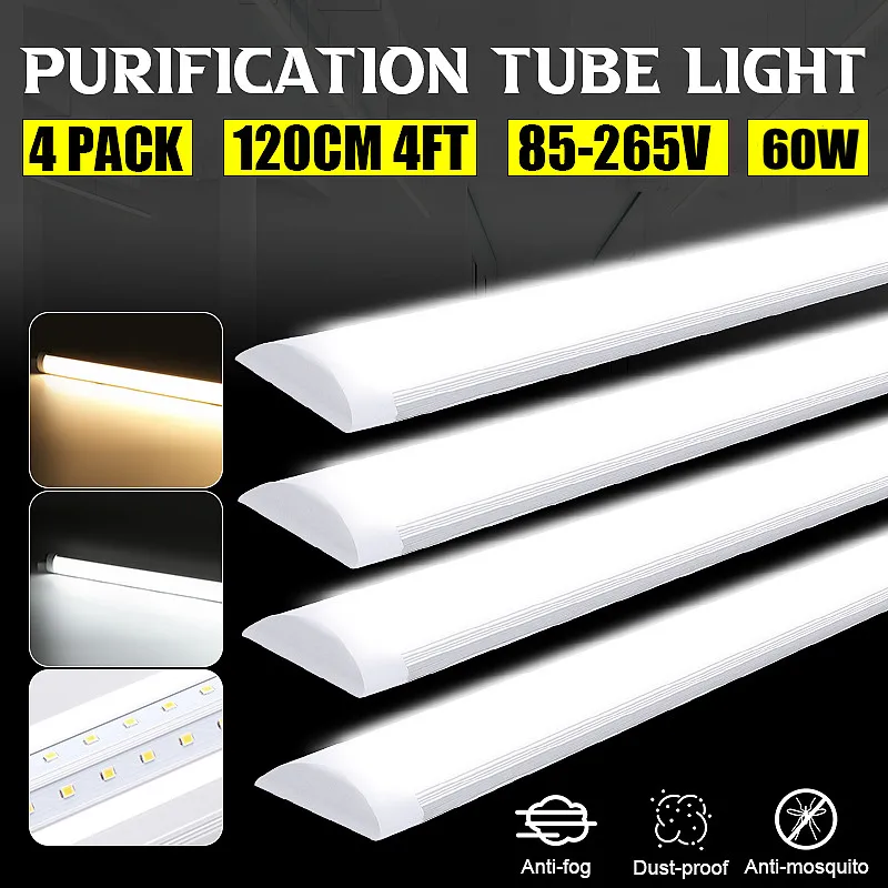 

2/4PCS 120CM LED Tube Cleaning Integration Purification Light 60W LED Tri-proof Batten Light 2835 LED Tube Linear Lamp AC85-265V