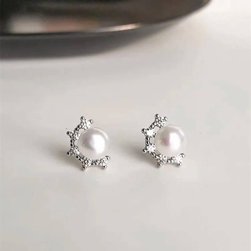

White Pearl Silver 925 Jewelry Stud Earring Women Genuine 925 Sterling Silver Aros Mujer Oreja Hanadama Pearl Orecchini Girls