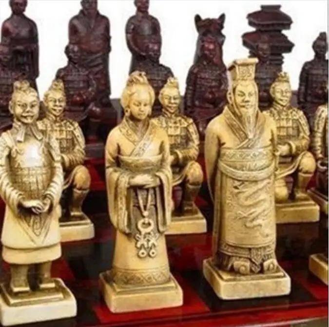 Copper Satue  Chinese 32 pieces chess set/box/Xian Terracota Warrior