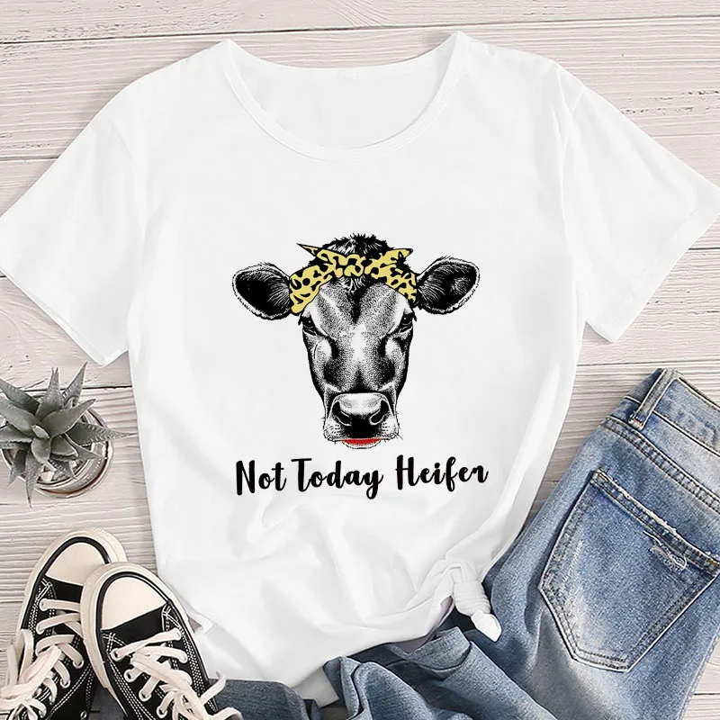 

Harajuku Ladies T shirt Casual Cow Graphic Summer White Tees Womens T-Shirt Simple Tops Short Sleeve 90s Tee female T-shirt 2021