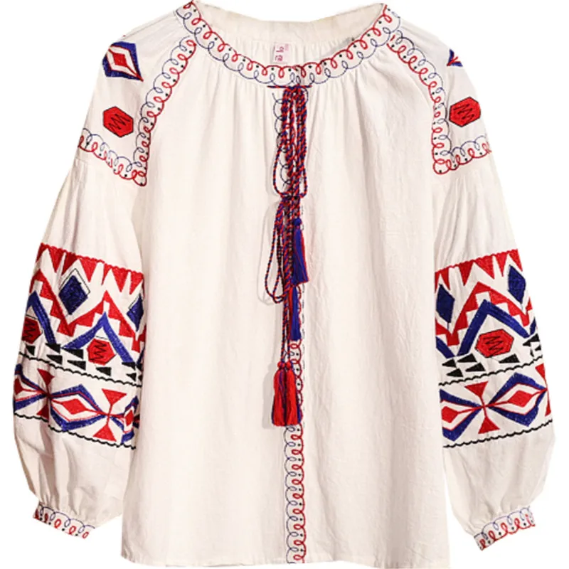 Palenda Женская модная винтажная блузка с вышивкой и кисточками пляжные рубашки для