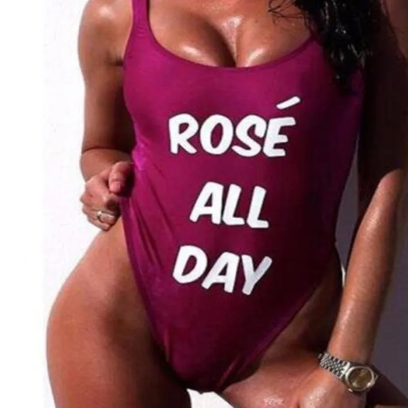 Сексуальный слитный купальник розовый на весь день с буквенным принтом 2019 для