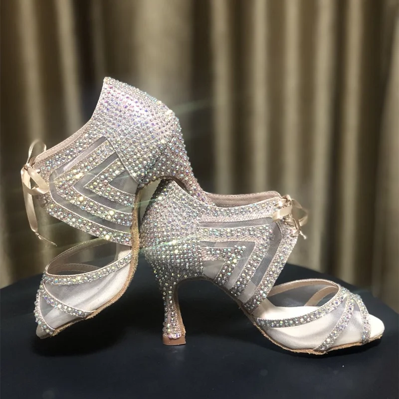 Туфли для латиноамериканских танцев мягкая подошва сетчатые на высоком каблуке