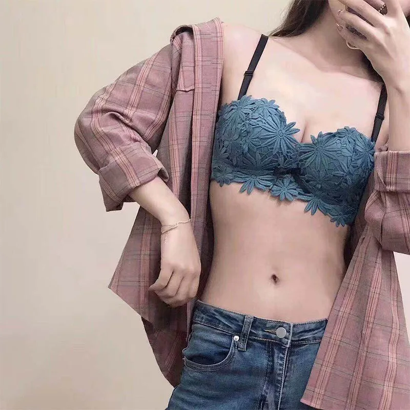 Flower Lace Brassiere Bra Underwear Women BH Lingerie Sexy Bralette Push Up Soutient Gorge AB Cup Female Intimates Wire Free New