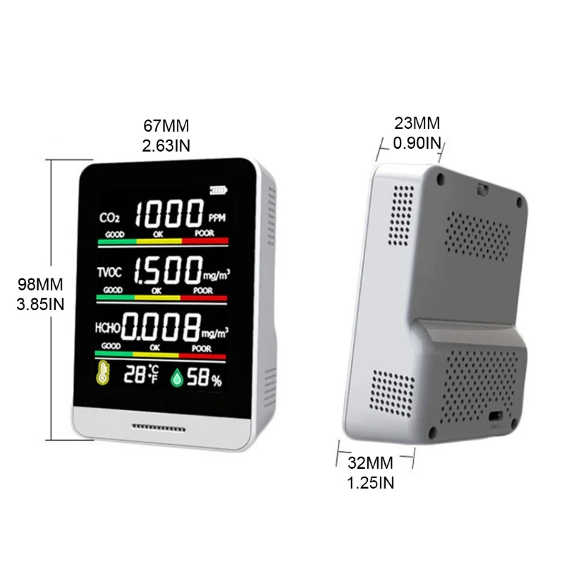 

CO2 Detector TVOC HCHO Temperature Humidity Detecting Tool Intelligent Home Life Desktop Indoor Air Quality Monitor Detection