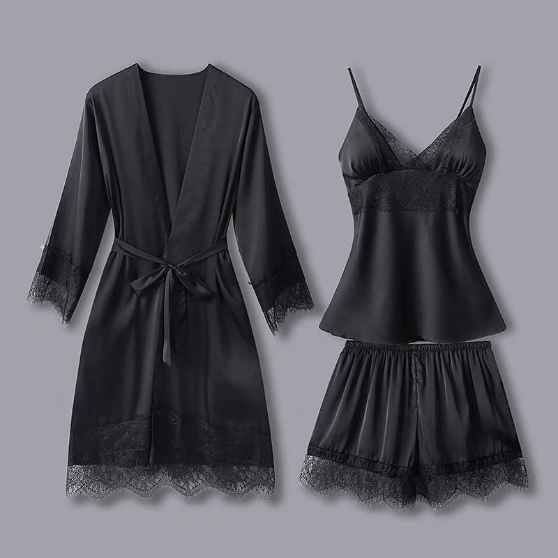 Новый женский пижамный комплект шелковая пижама из трех предметов на тонких