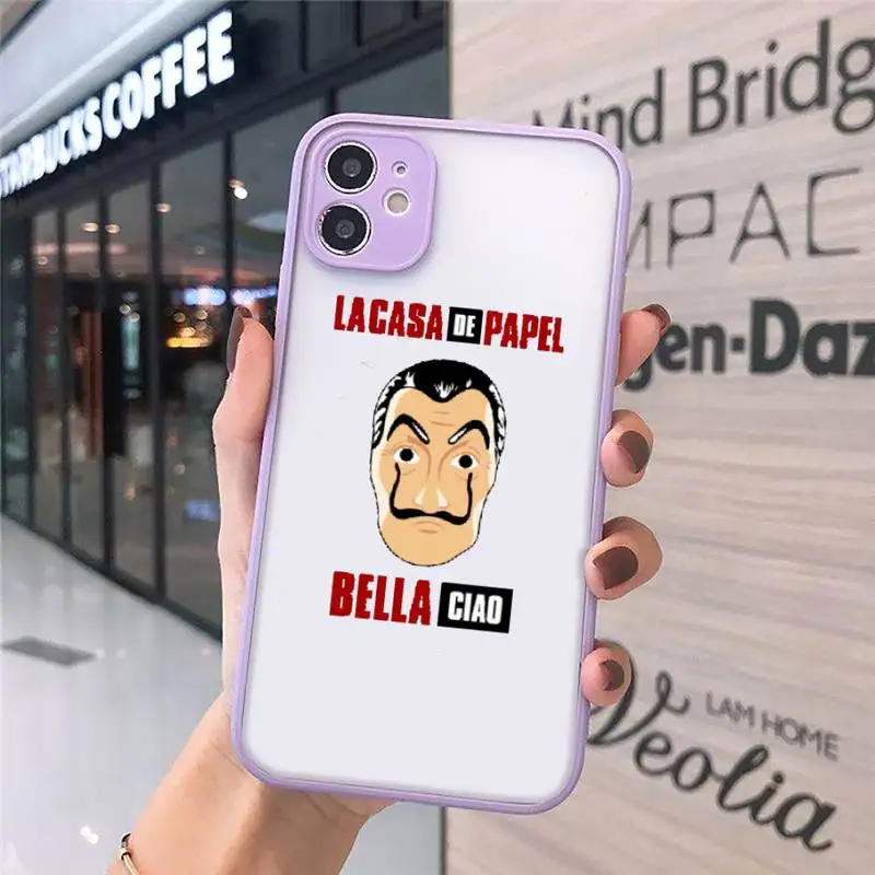 

Spain TV Money Heist House Paper Phone Case For iPhone 12 11 Mini Pro XR XS Max 7 8 Plus X Matte transparent Purple Back Cover