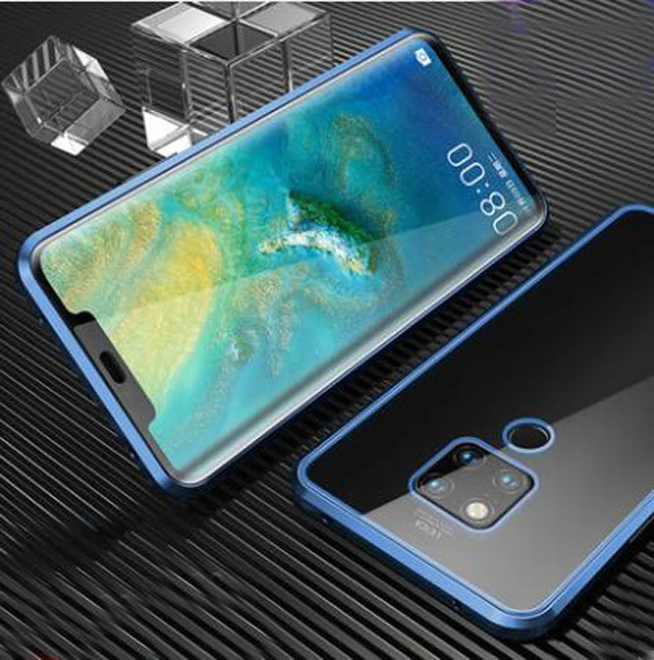 Blue Двусторонний чехол с магнитным стеклом для huawei P20 P30 mate 20 10 Pro Lite mate 20X - Цвет: Blue