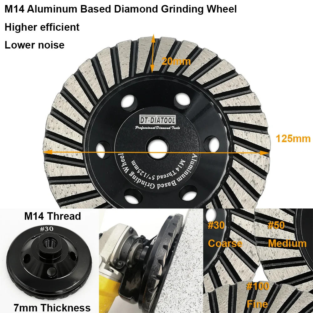 

DT-DIATOOL 1pc M14 Dia 125mm/5" Grit #50 Aluminum Based Grinding Cup Wheel Diamond Grinding Disc For Granite Marble Concrete