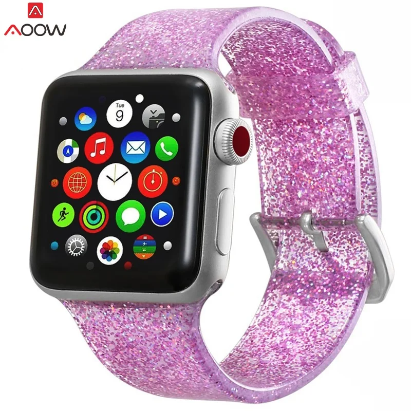 AOOW полосы для Apple Watch 38 мм 40 мм ремешок силиконовый Блестящий Модный стиль для iwatch Band 42 мм 44 мм Серия 1 2 3 4 - Цвет ремешка: Розовый