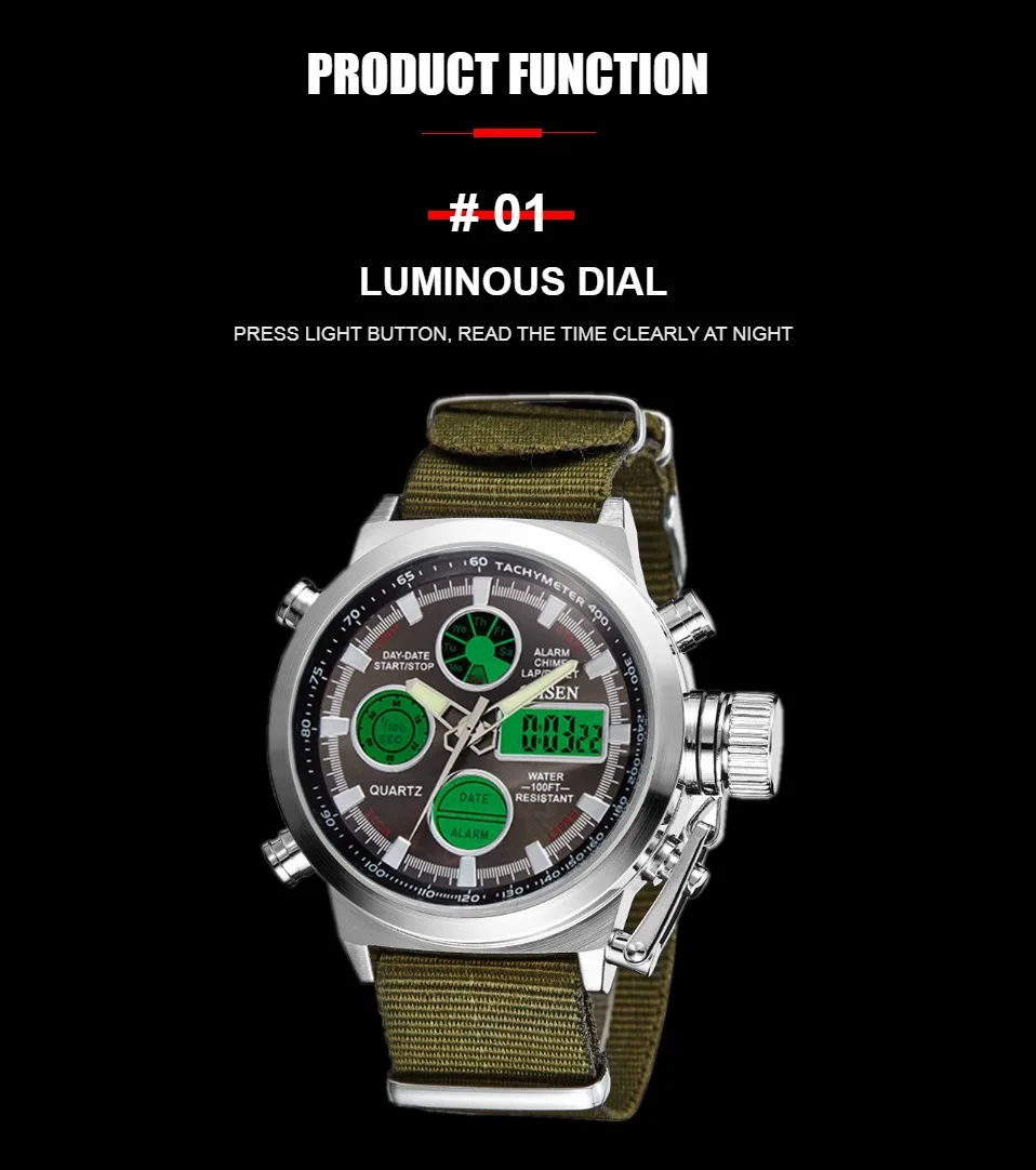 Часы мужские кварцевые Многофункциональные водонепроницаемые спортивные