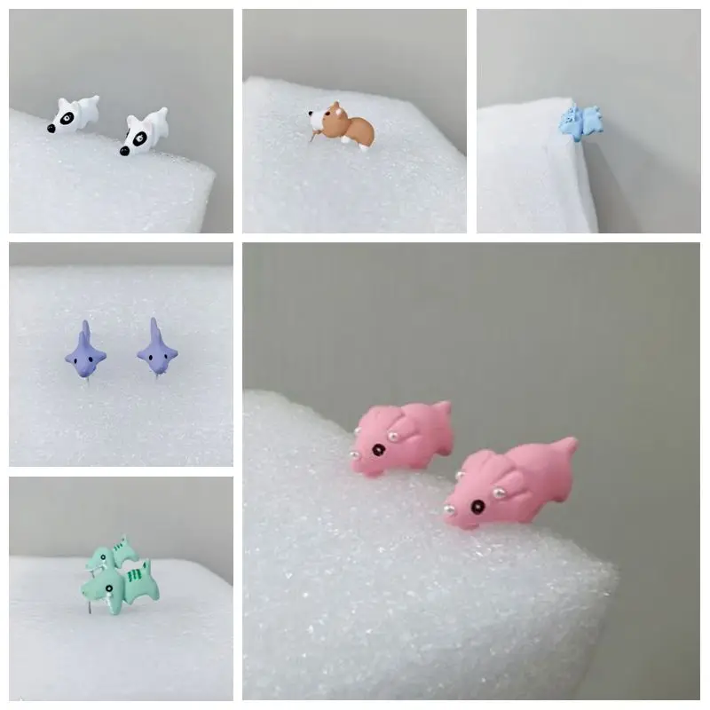 

MC Ins Alloy Dinosaur/Dog/hippo/whale Stud Earrings Bite Earring Cute Animal Cartoon Soft Clay Bite Earrings Party Gifts Aretes
