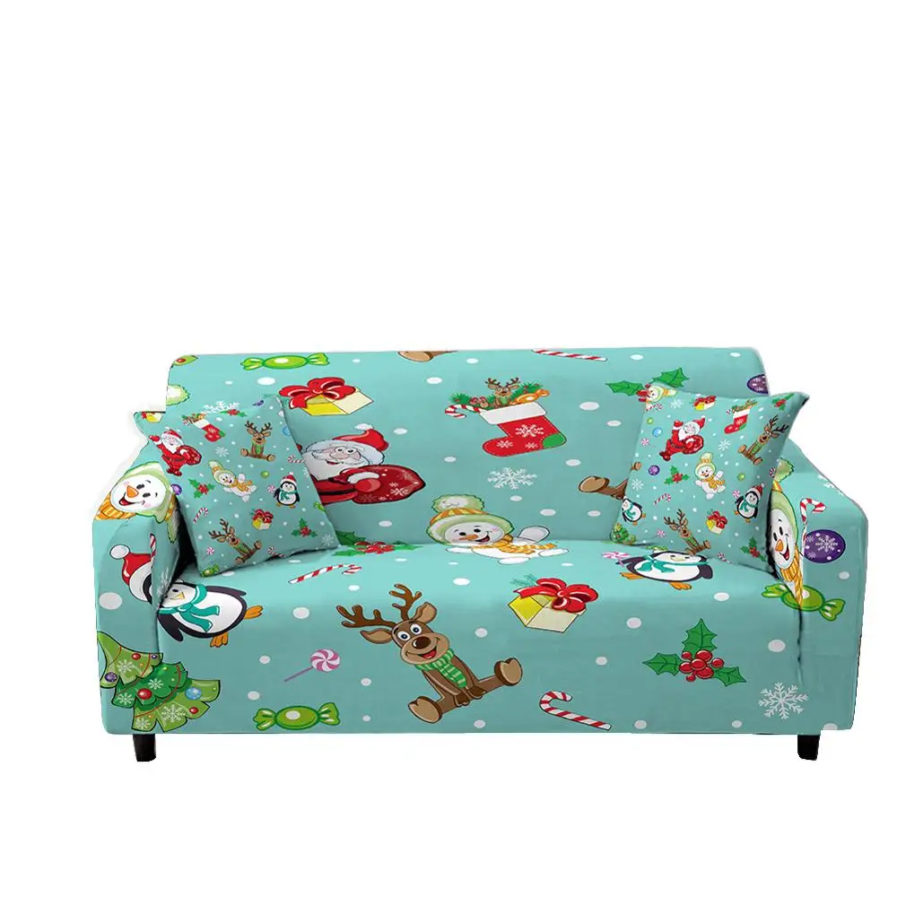 

Christmas Stretch Slipcover Elastic Sofa Cover for Living Room Snowman Santa Claus Elk Patterns Sectional Couch Cover Gifts
