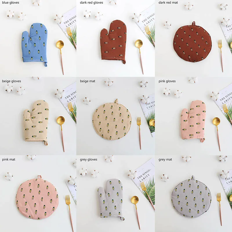 

Oven Mitts Cooking Tools Heat-resisting Pad Cotton Linen Slip-resistant Heatproof Pattern Kitchen Supplies