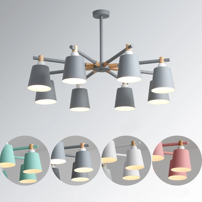 Скандинавская декоративная люстра E27 железная деревянная лампа