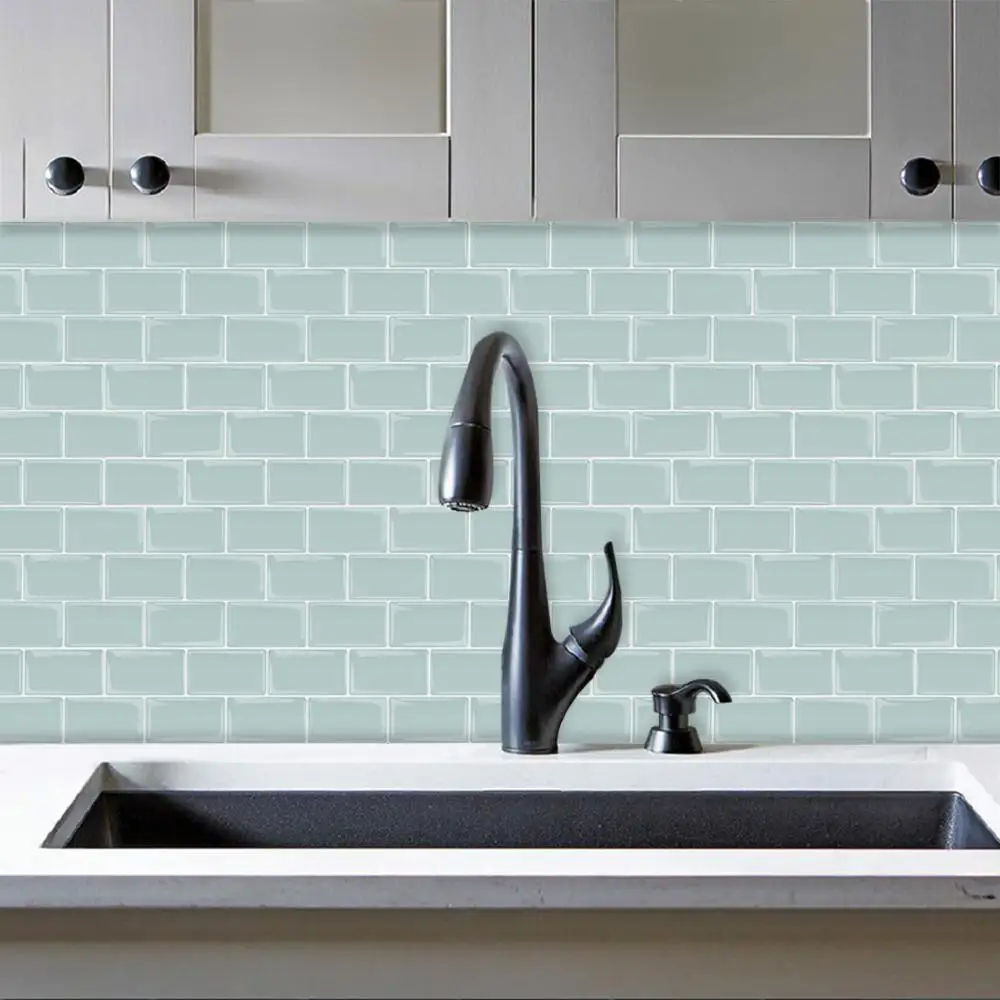 vividtiles 1212 inch self adhesive vinyl wallpaper kitchen sticker peel and stick green subway 3d effect tiles 10 sheet free global shipping