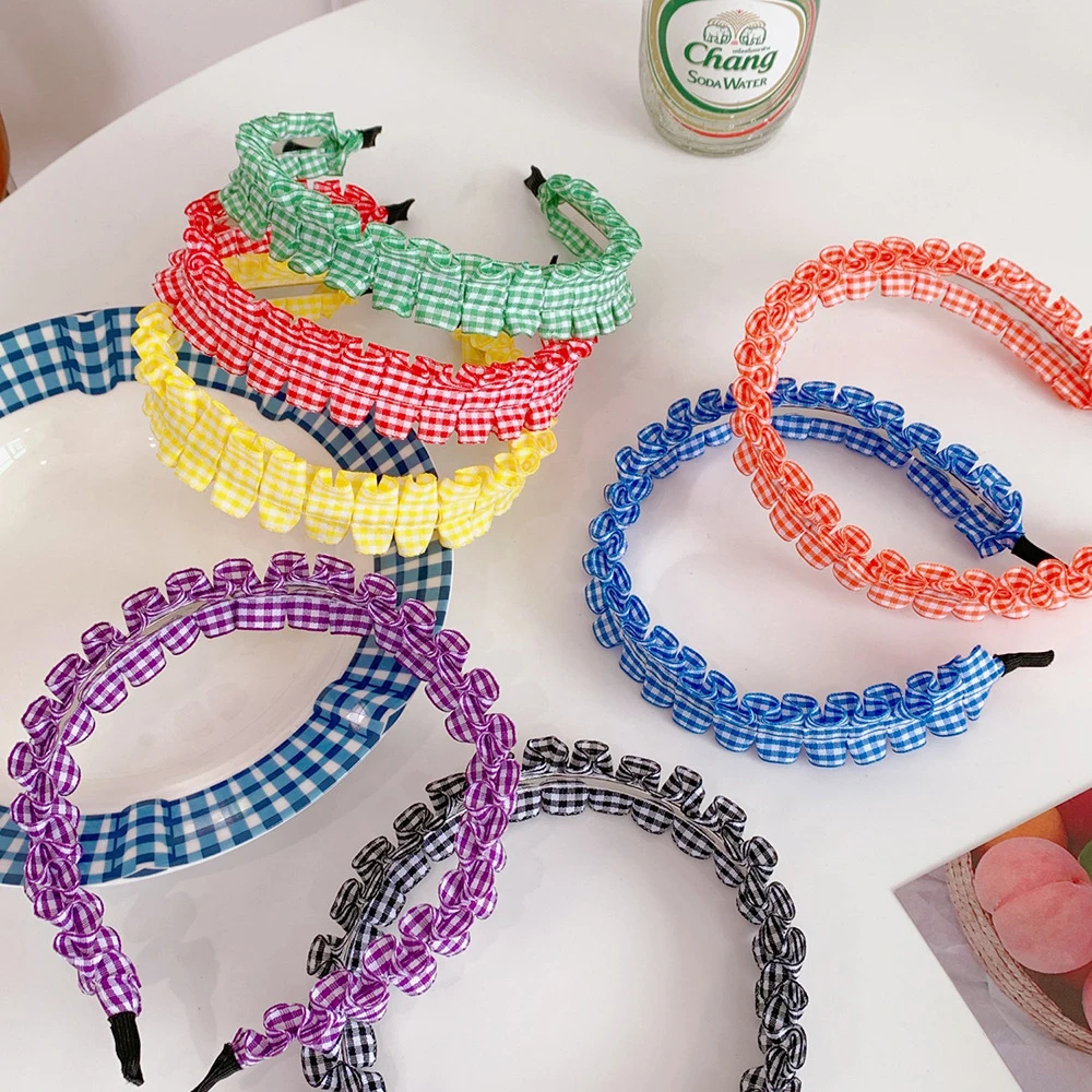 

New Fashion Women Hair Band Sweet Ruffle Wrinkle Lattice Headband Headwear Non-slip Hair Hoop Hair Accessories