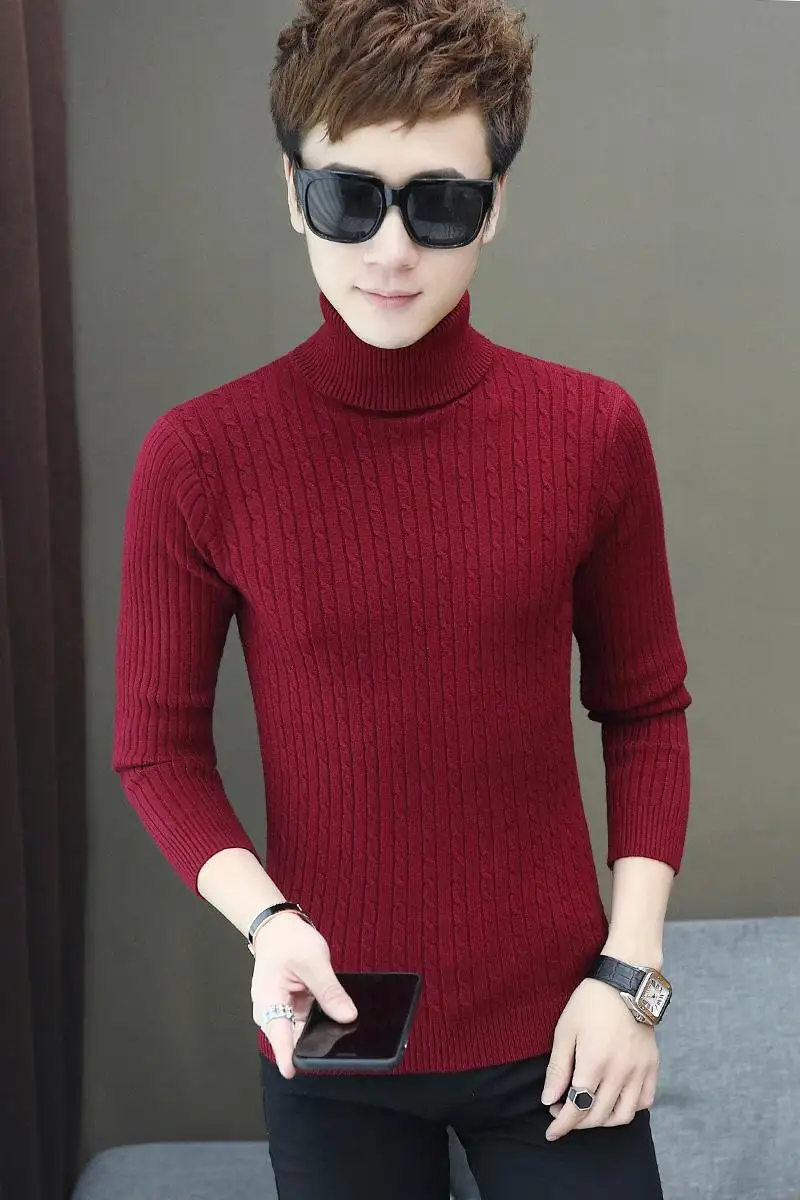 С высоким плотно облегающим шею воротником Для мужчин топы свитера пуловеры для