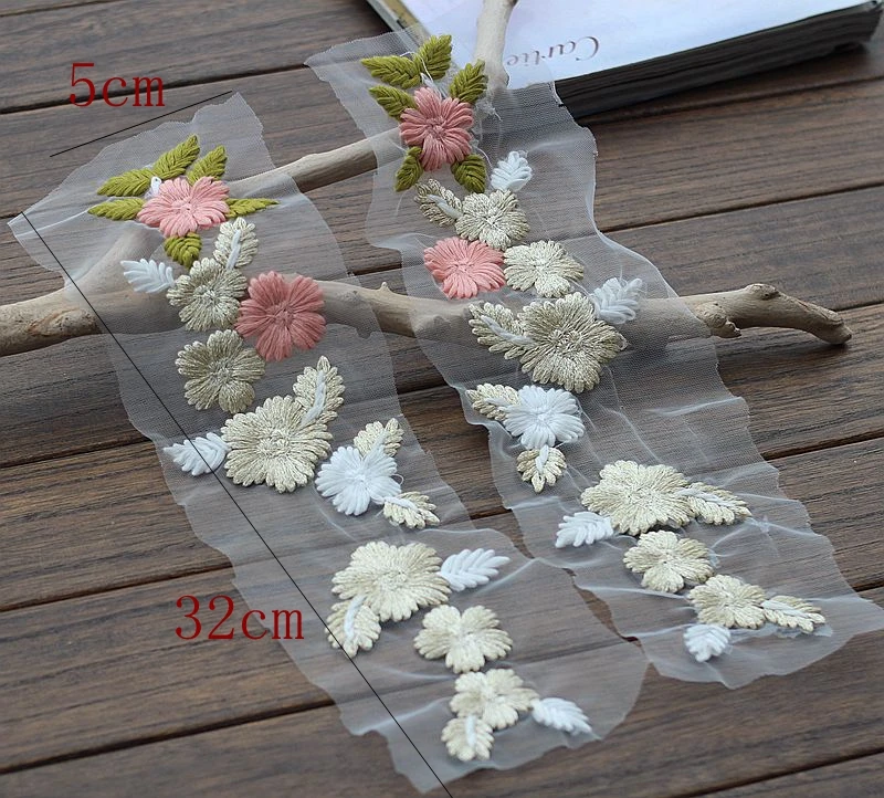 1 пара/лот 3D кружевная ткань сетчатая лента для шитья Цветочный мотив Кружевная