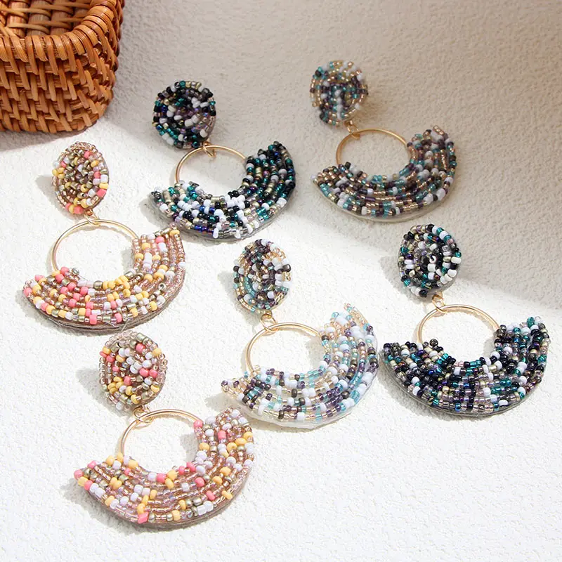 JJFOUCS Модные ручной работы из бисера серьги для женщин геометрические красочные