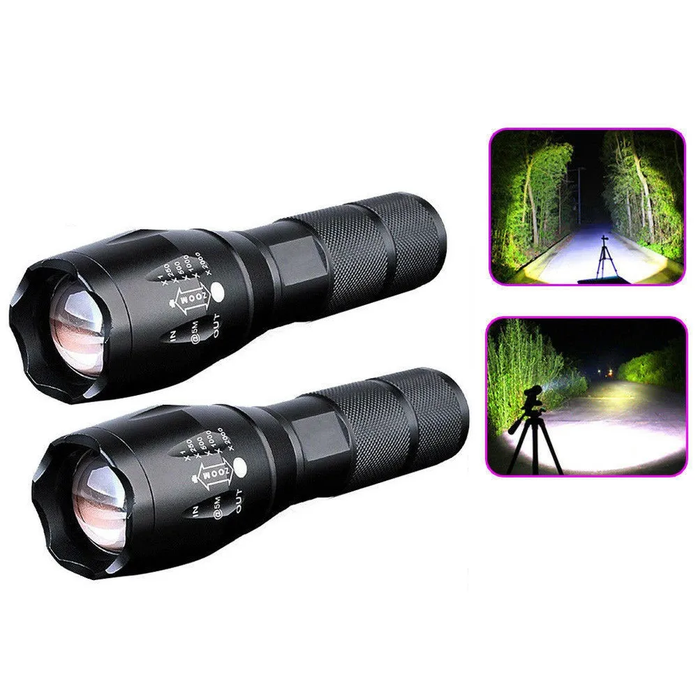 

2pcs T6 LED Super Bright Zoom Flashlight Powerful Camping Lamp Torch Work Lights T6 Led Zoomable Flashlight Torch