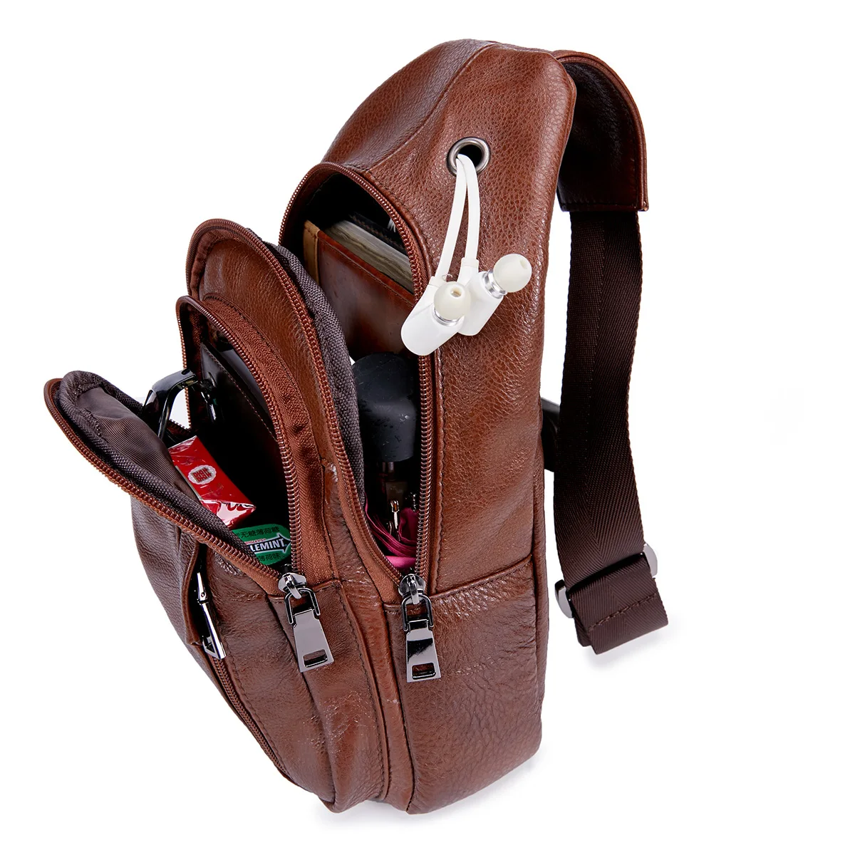 Men's Leather Sling Bag Chest Shoulder Backpack Purse Waterproof Crossbody Bags Outdoor Travel Camping Cycling Tactical Daypack
