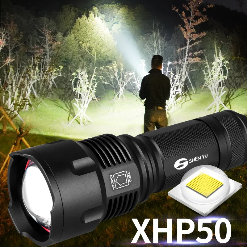 Мощный тактический светодиодный фонарик CREE XHP50 T6 L2 Zoom водонепроницаемый фонарь с