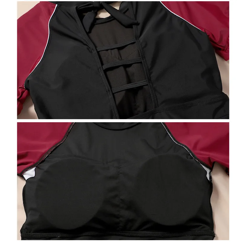 

2021 Conservative Swimdress for Women Plus Size One Piece Swimsuit with Sleeves Tummy Control Female Swimwear Large Size 2XL-6XL