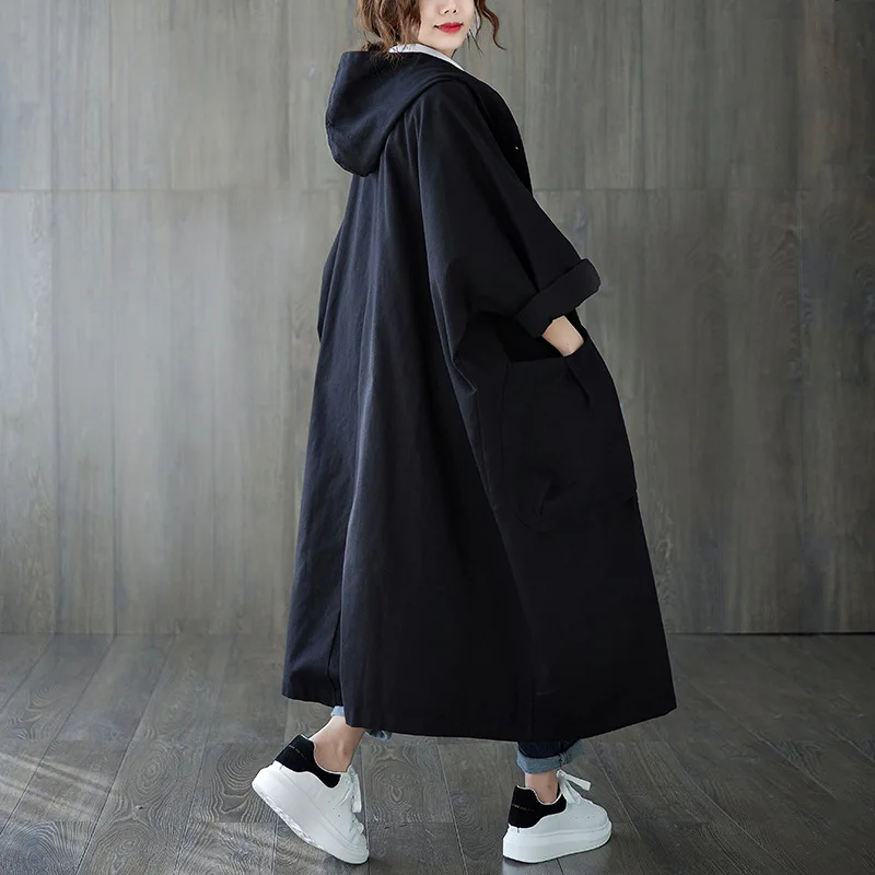 

New 2021 fashion Long sleeve ladies Loose Trench overcoats With pockets t021