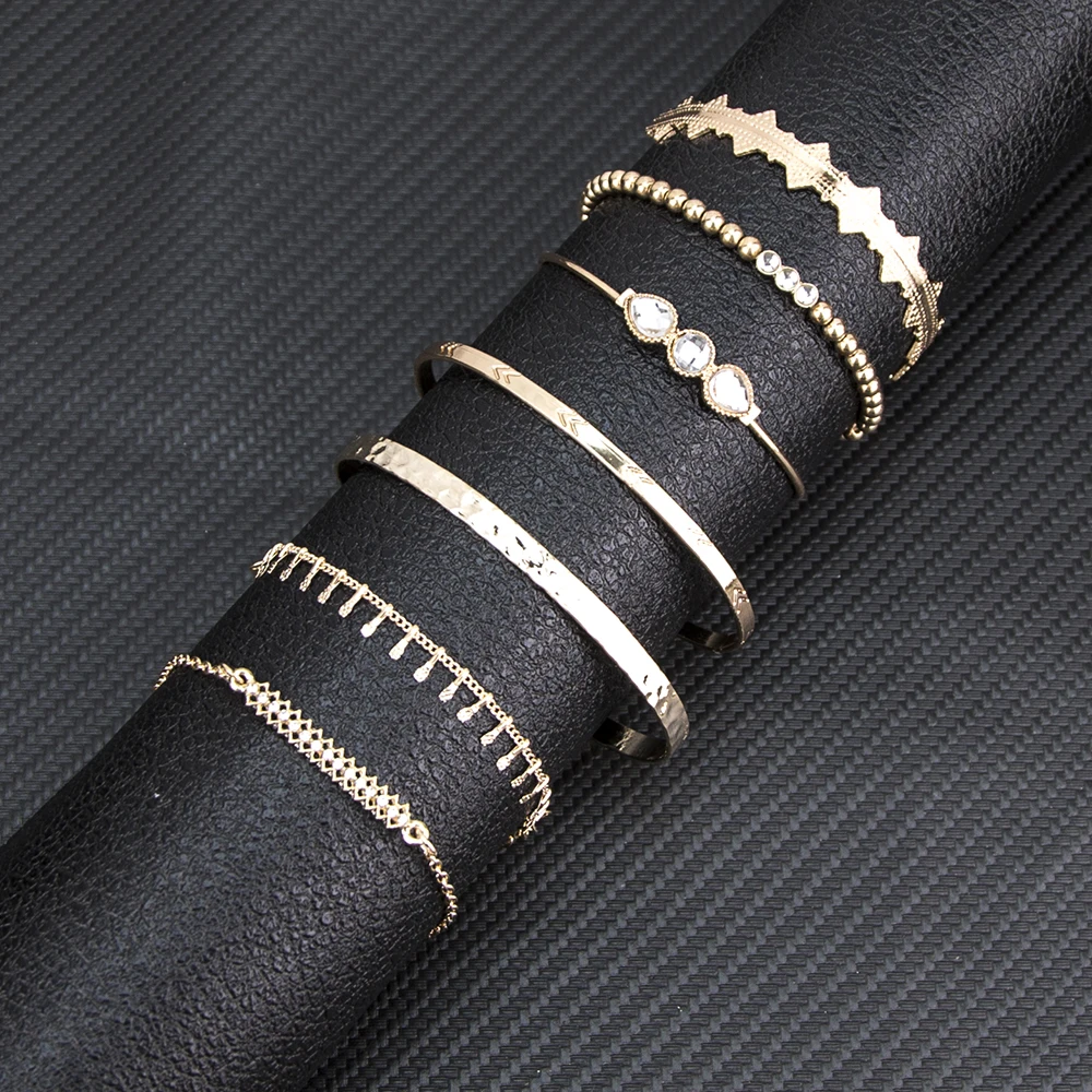 7 шт./компл. богемные Золотой Цвет лист кристалл опал браслет набор для Для женщин