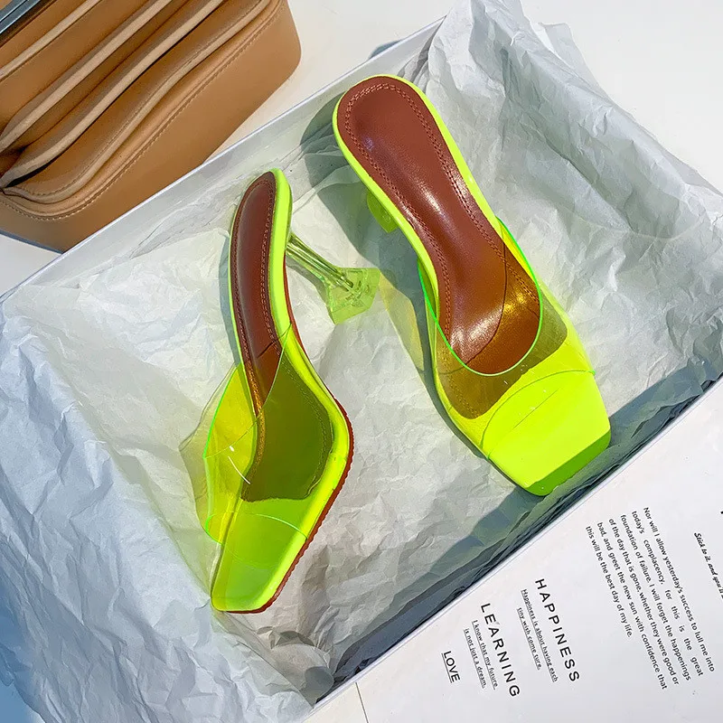 Женские тапочки из ПВХ-желе на высоком каблуке с открытым носком Цвет зеленый